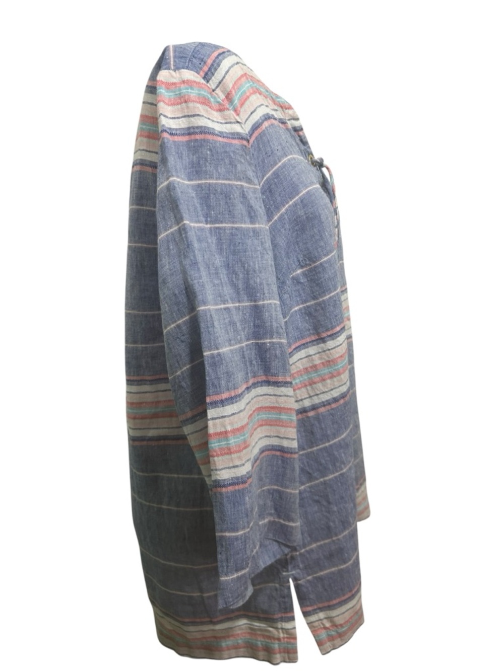 Tommy Bahama Linen Striped top womens large Coastal blue vacation beachy boho - Picture 7 of 13